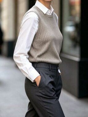 Calvin Klein Womens Crewneck Sweater Vest in Beige Gray Size L